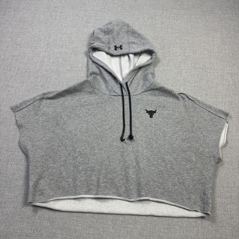 Under Armour Project Rock Cropped Pullover Hoodie Womens XS Gray Fleece Hooded
